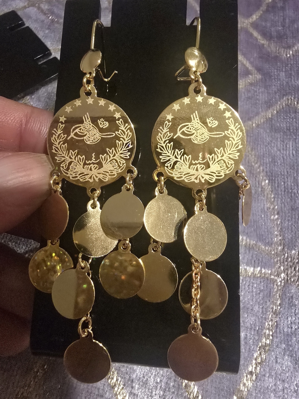 22kgp Dubai Jewelry Gold-Tone Filigree Disc Drop Earrings - Gold - Picture 4 of 6